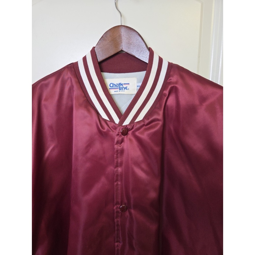 Texas A&M Aggies Vintage 80s Chalk Line Satin Bomber Jacket Maroon Red XXL USA - Picture 3 of 10